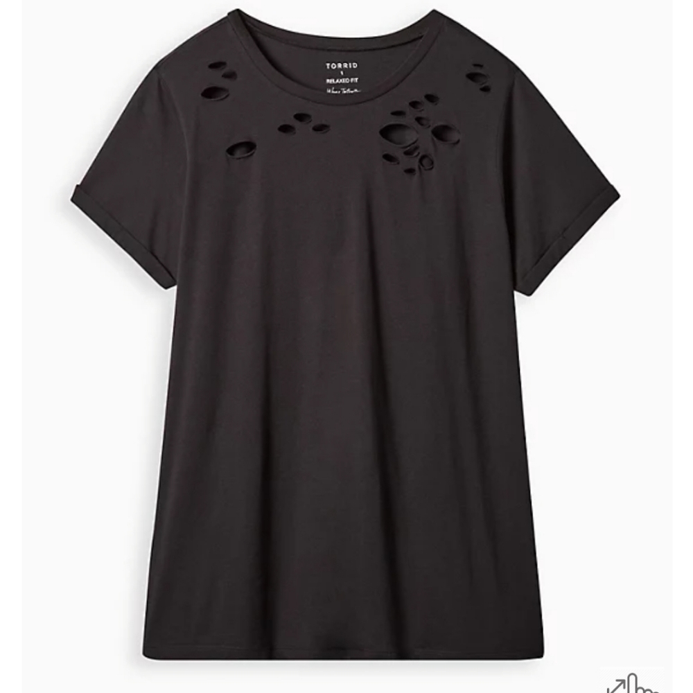 Torrid Relaxed Fit Cotton Poly Jersey Crewneck Destructed Rolled Sleeve Tee